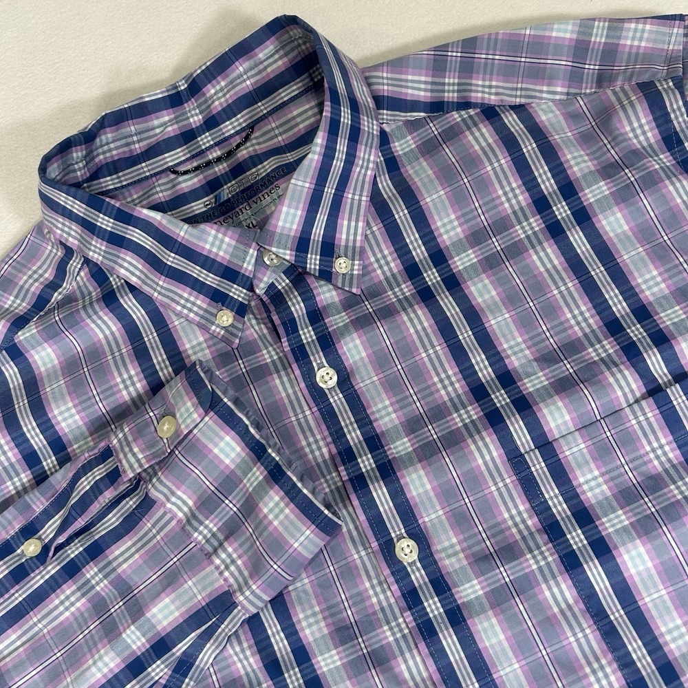 Vineyard Vines Mens XL Blue Purple Plaid Long Sleeve OTG Brr‎ Performance Shirt